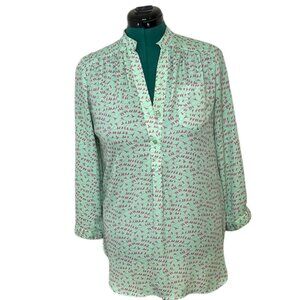Pixley Mint Green and Pink Bird Patterned Blouse Size M
